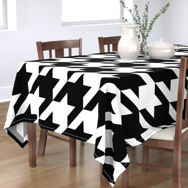 Tablecloth Luxe Texture Black And White Black White Houndstooth Cotton Sateen